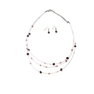 Avon Beautiful Barcelona Gift Set Purple Pink Floating Bead Necklace‎ Earrings
